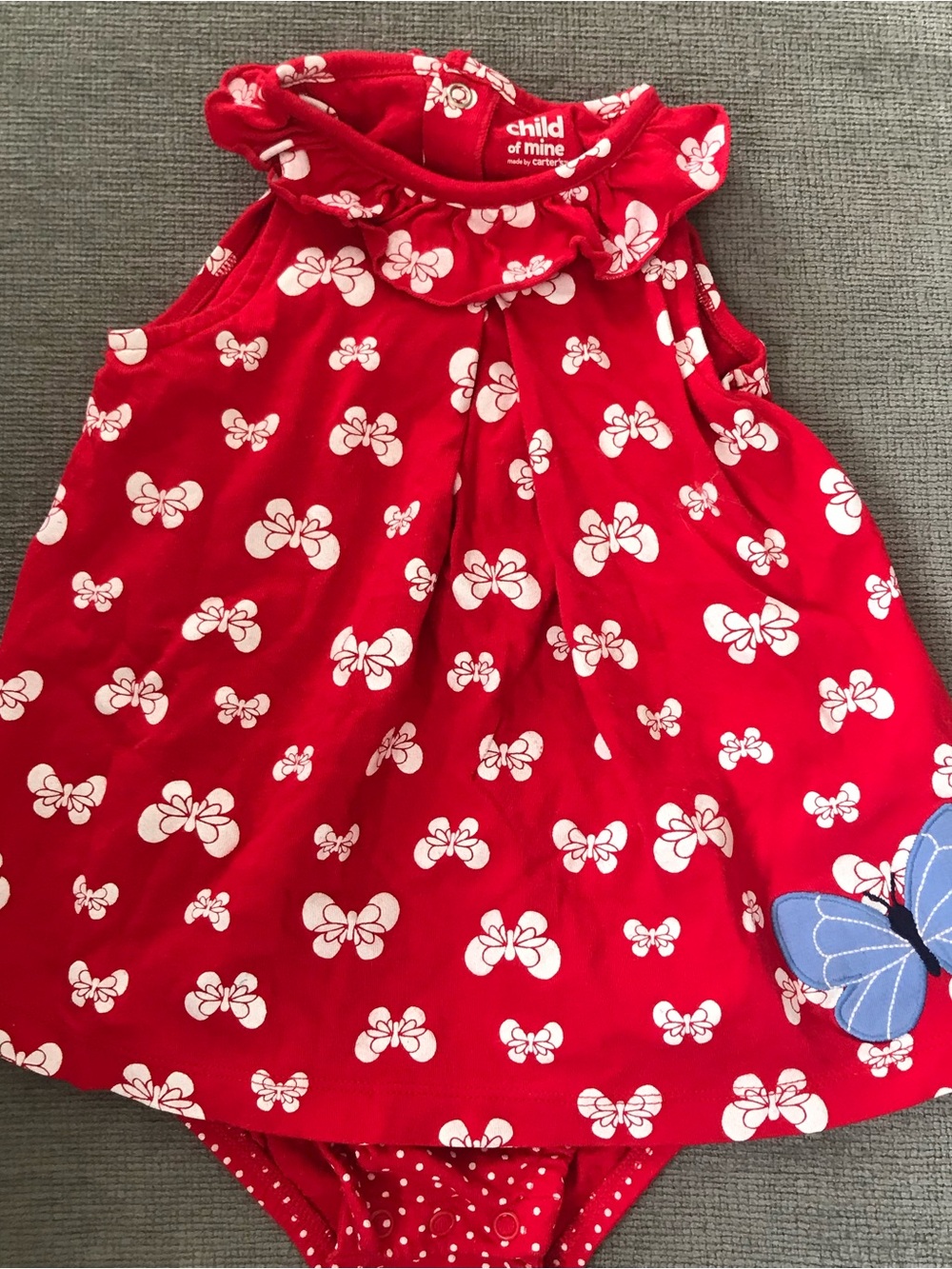 child of mine Red Dress with White butterfly Print and Blue Butterfly s